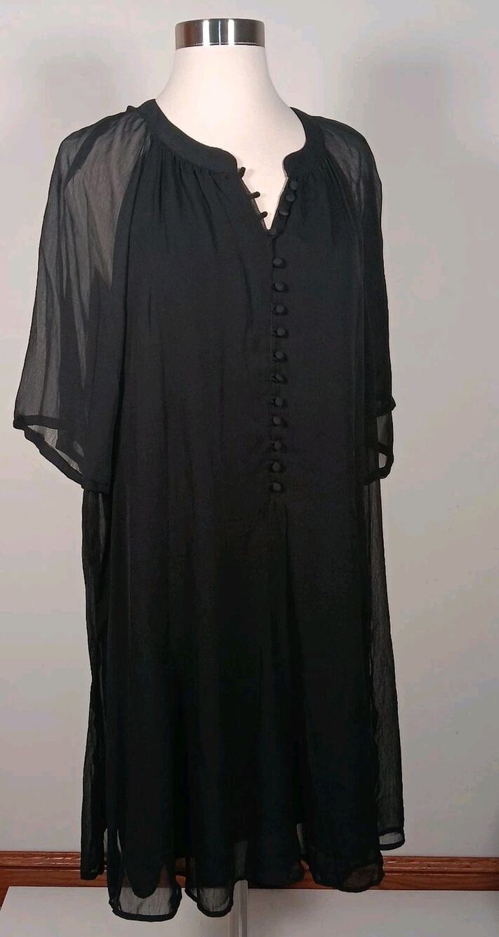 Joie Chiffon Dress Black Women's Short Sleeve Covered Buttons XL